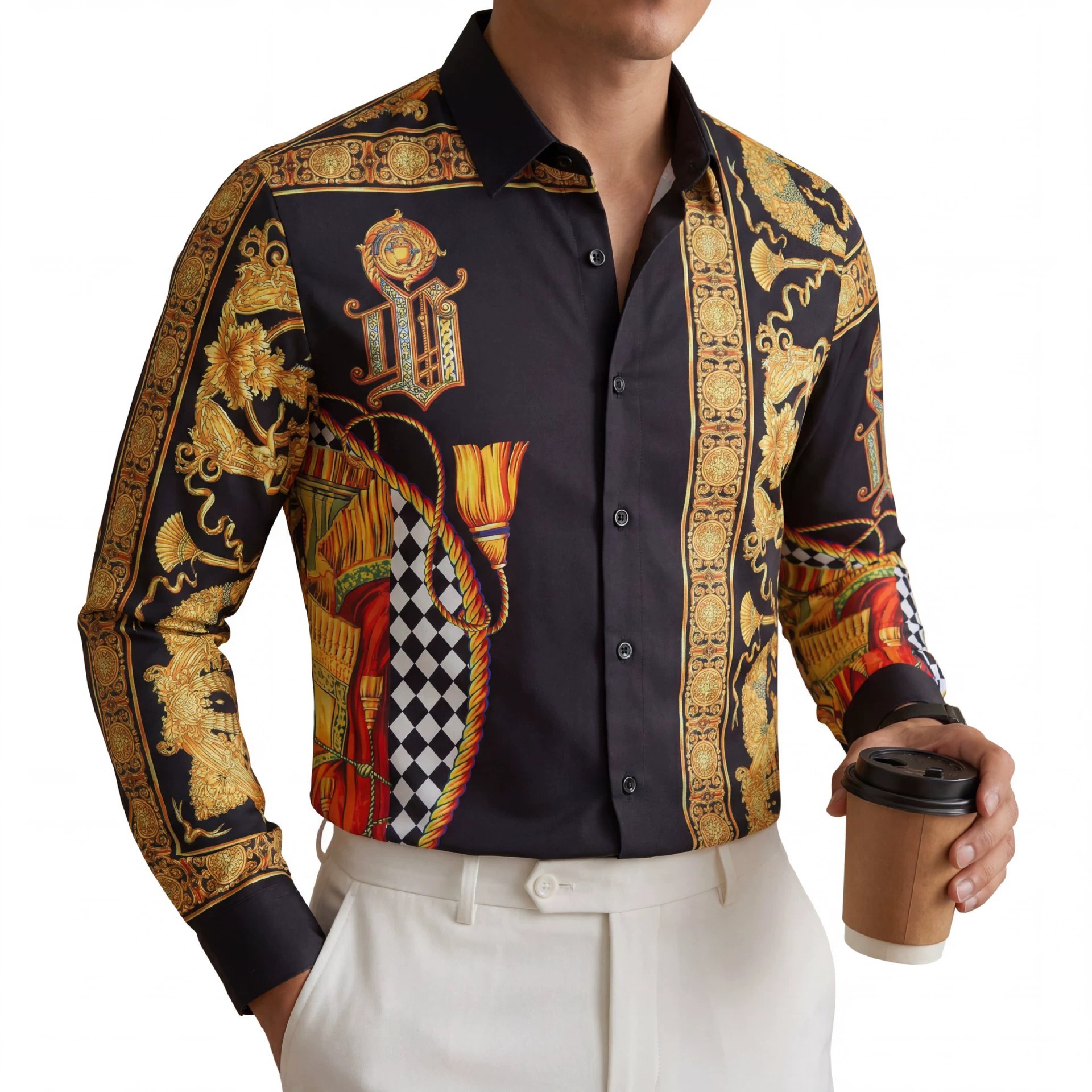 Premium European Royal Rhinestone Digital Print Shirt view 2