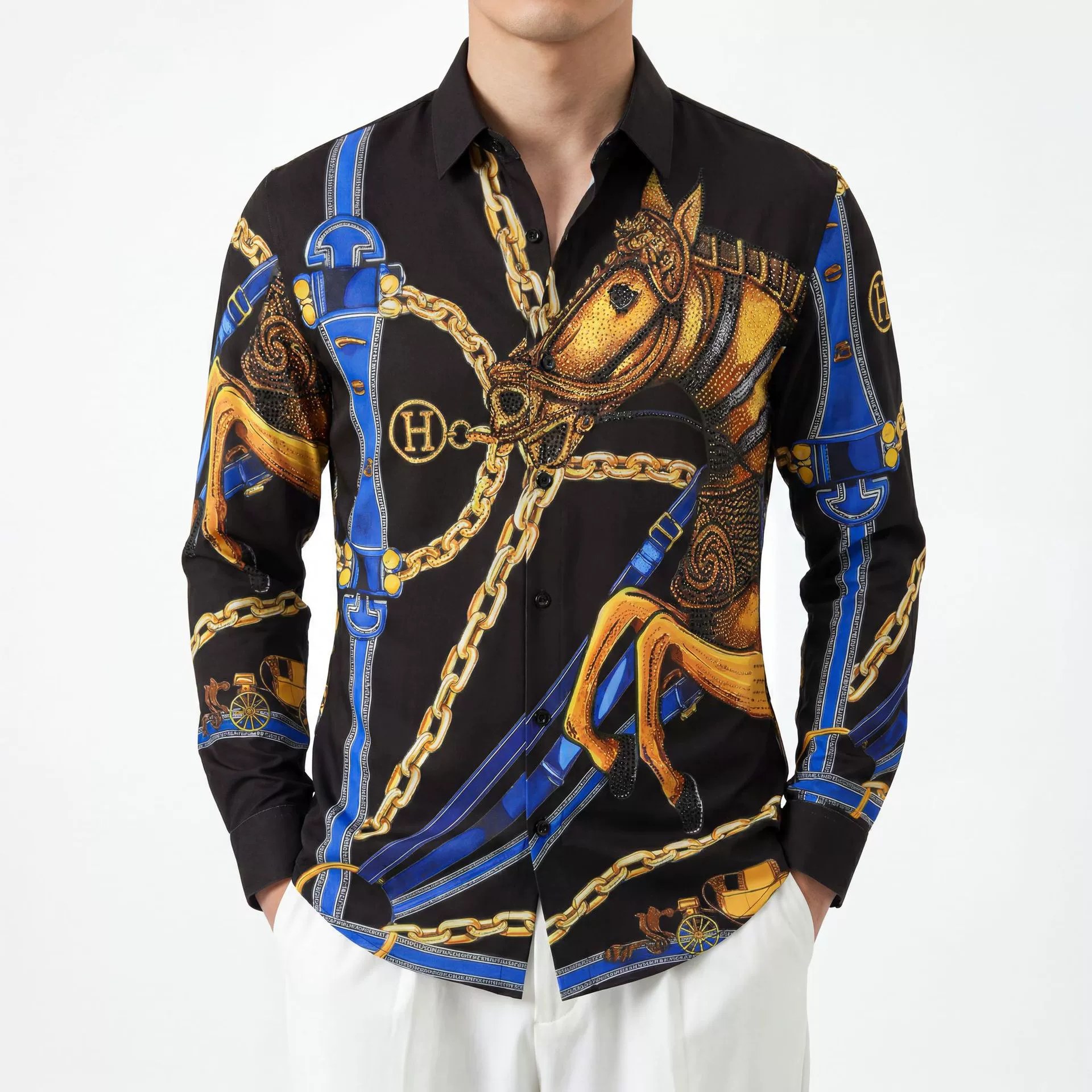 Premium Horse Rhinestone Digital Print Long Sleeve Shirt view 2