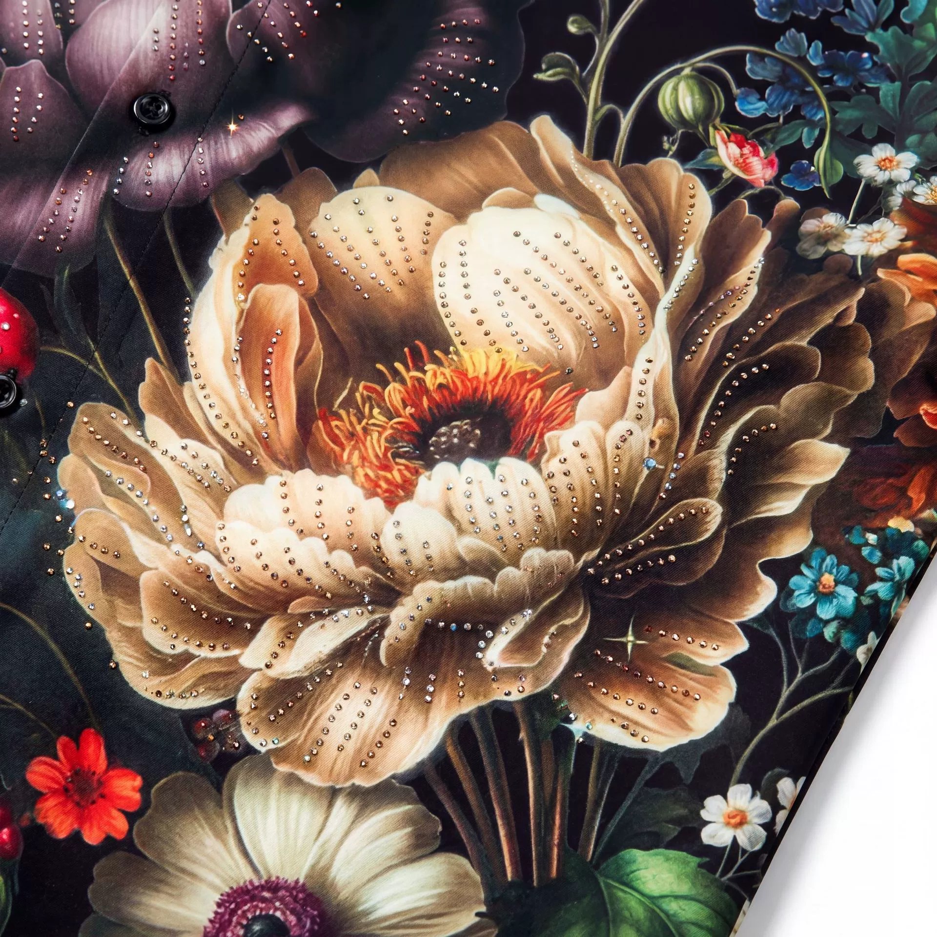 Premium Floral Peacock Rhinestone Digital Print Shirt view 4