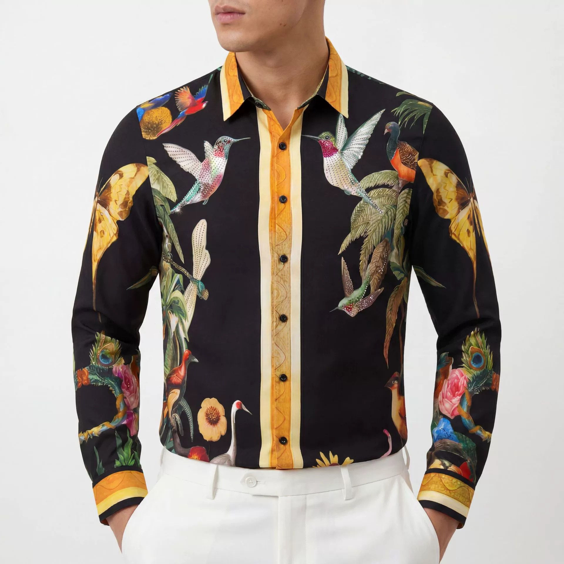 Premium Hummingbird Floral Rhinestone Digital Print Shirt view 2