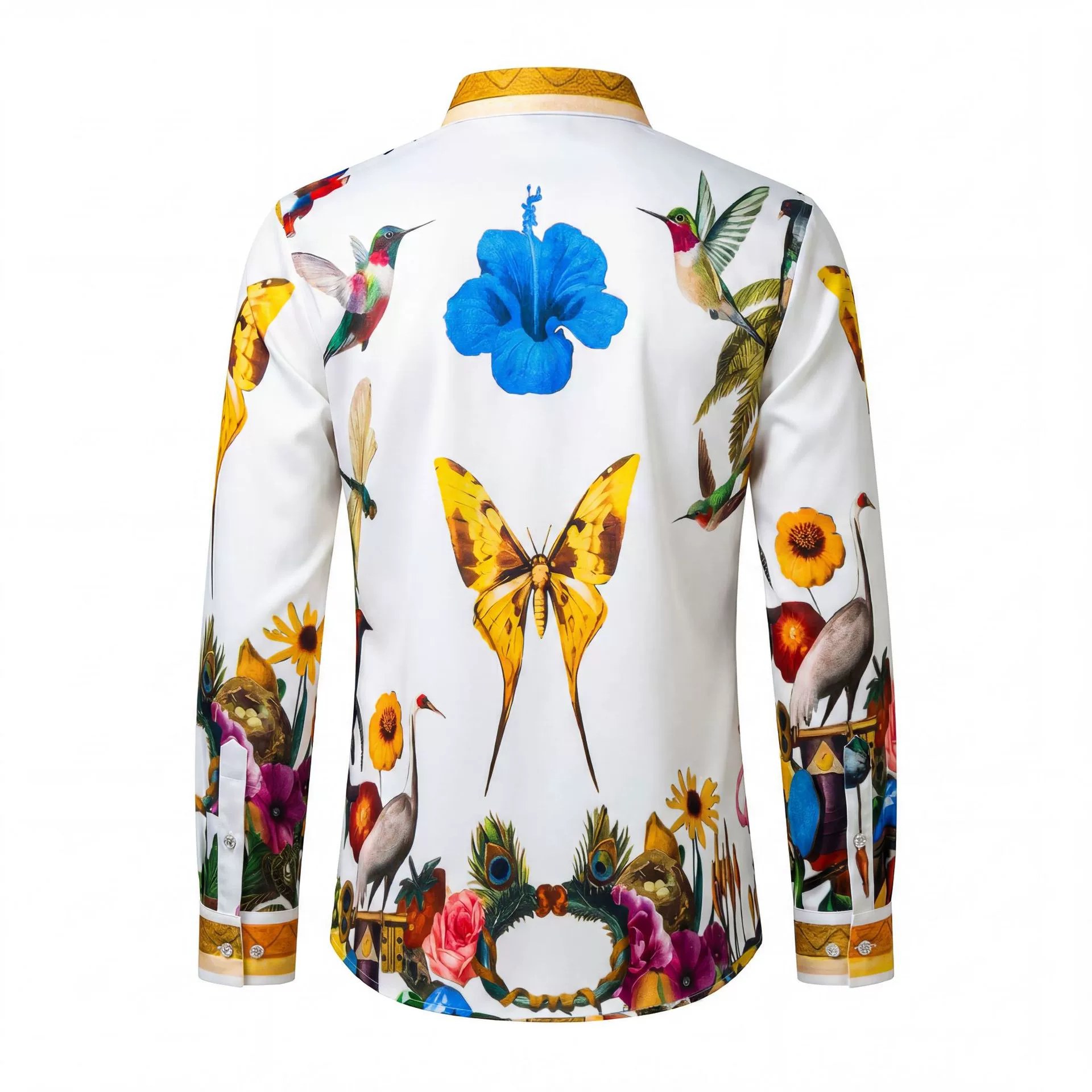 Premium Hummingbird Floral Rhinestone Digital Print Shirt view 3