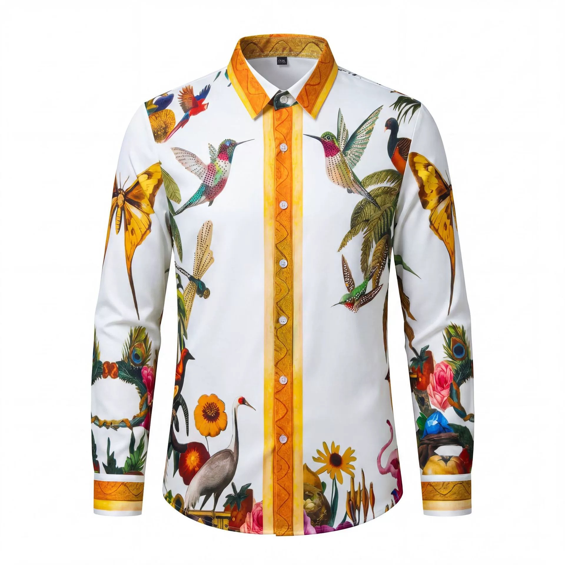 Premium Hummingbird Floral Rhinestone Digital Print Shirt view 6