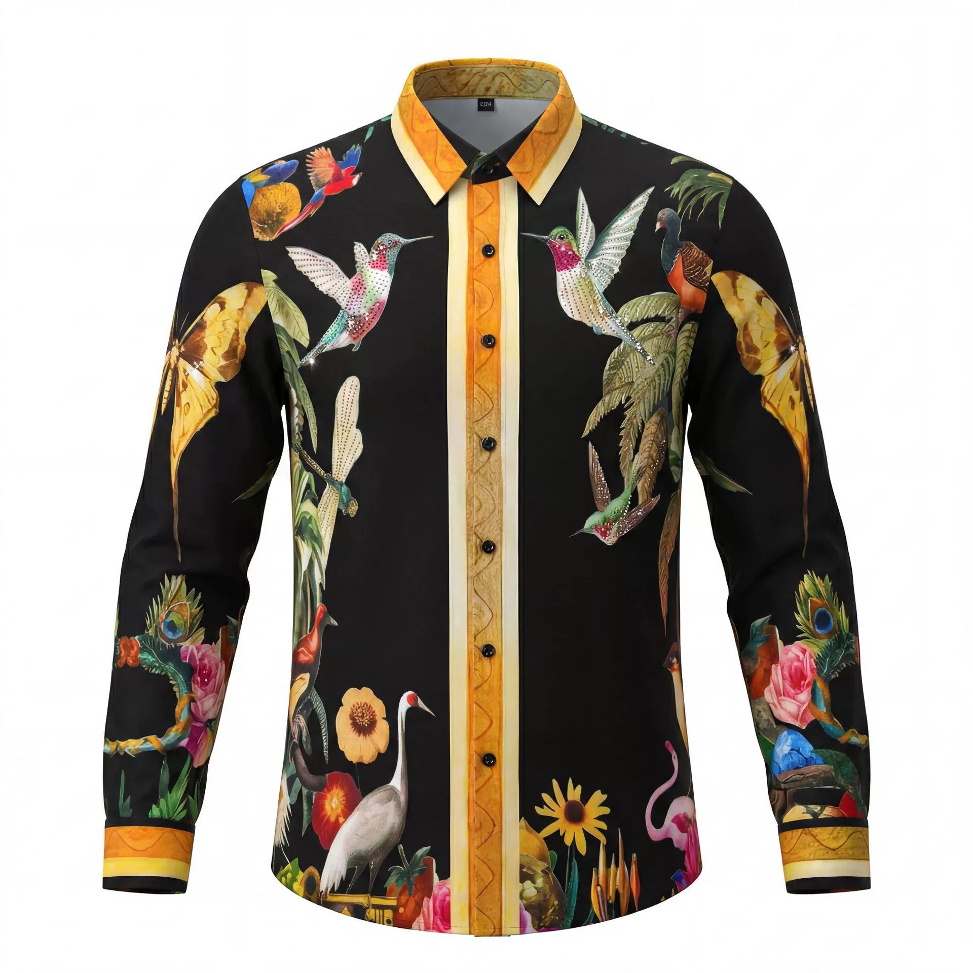 Premium Hummingbird Floral Rhinestone Digital Print Shirt view 7