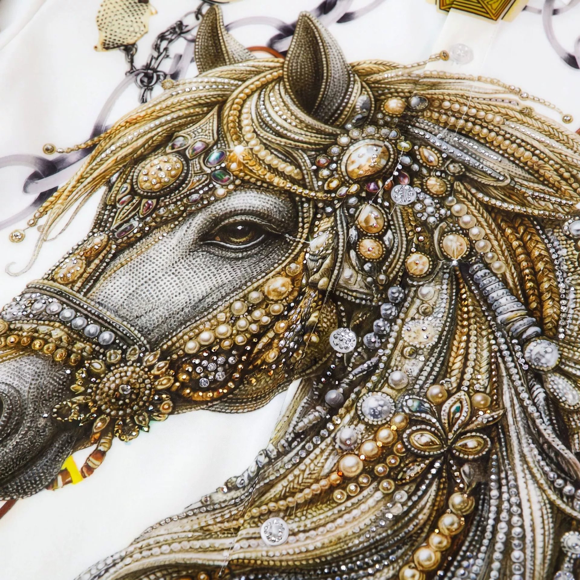 Premium Golden Horse Rhinestone Digital Print Long Sleeve Shirt view 4