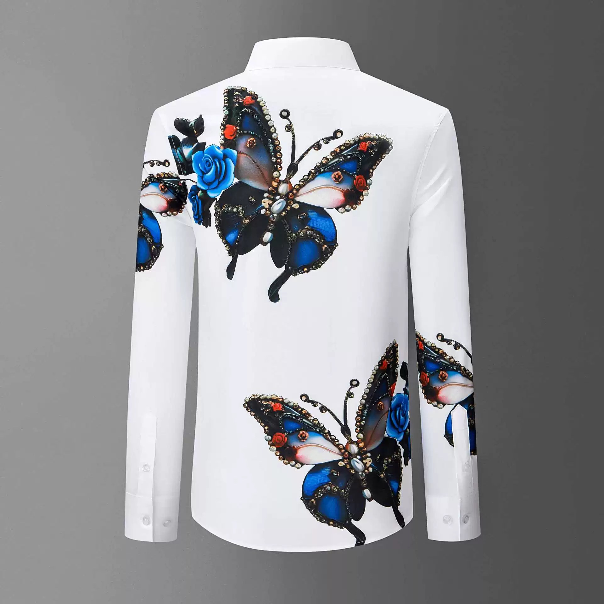 Premium Floral Butterfly Rhinestone Digital Print Shirt view 3