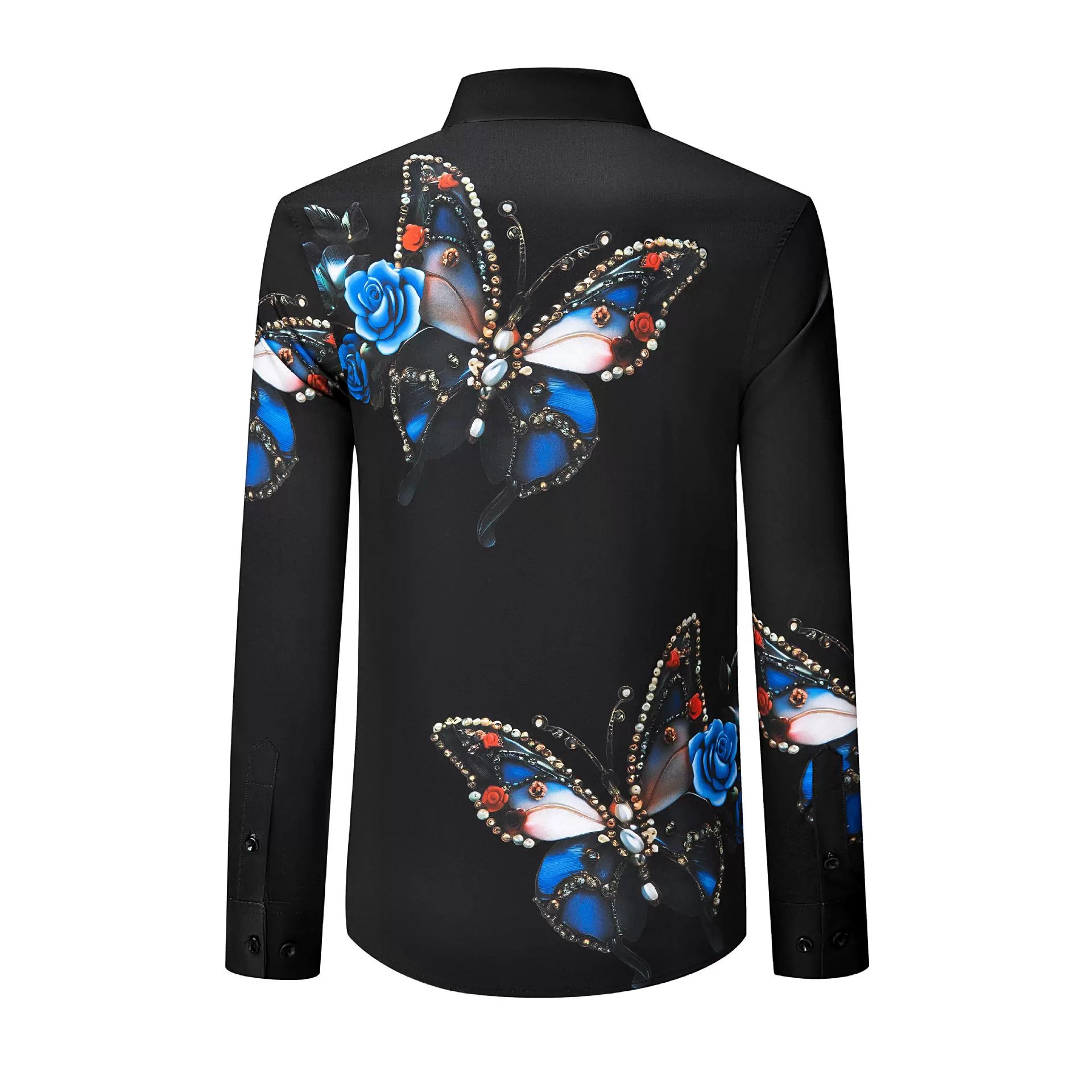 Premium Floral Butterfly Rhinestone Digital Print Shirt view 4