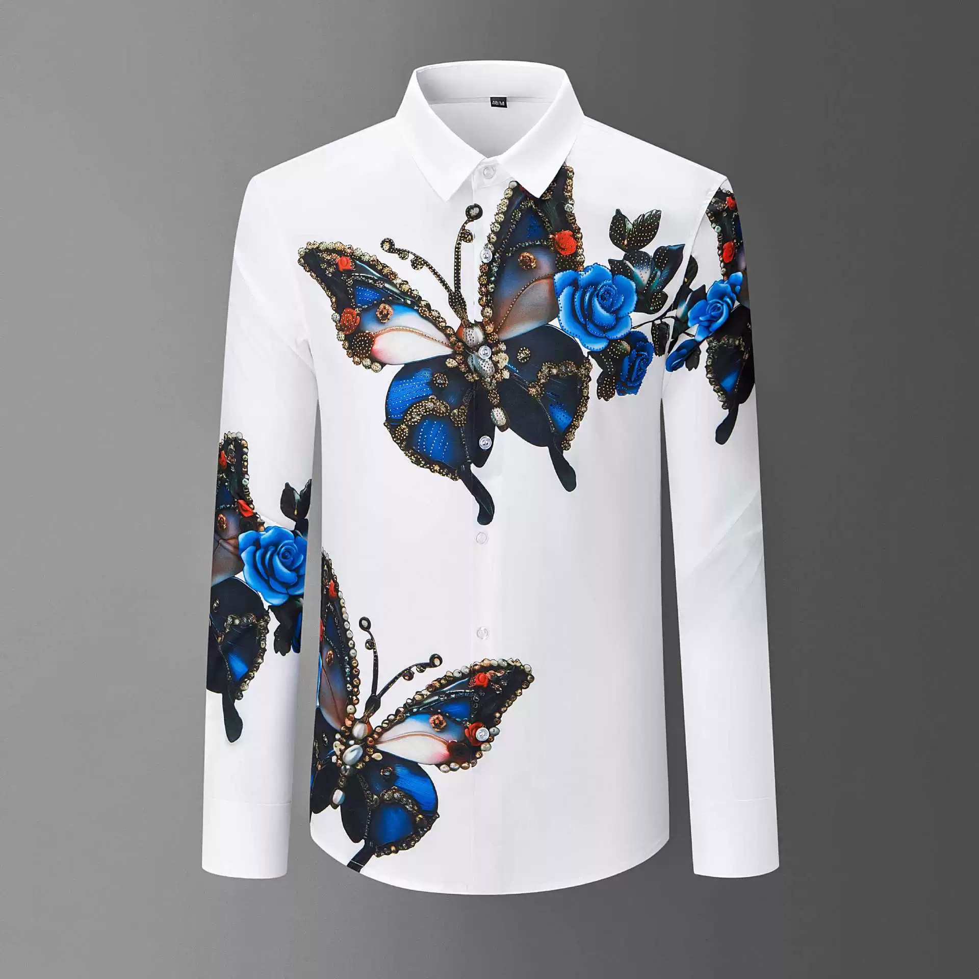 Premium Floral Butterfly Rhinestone Digital Print Shirt view 6