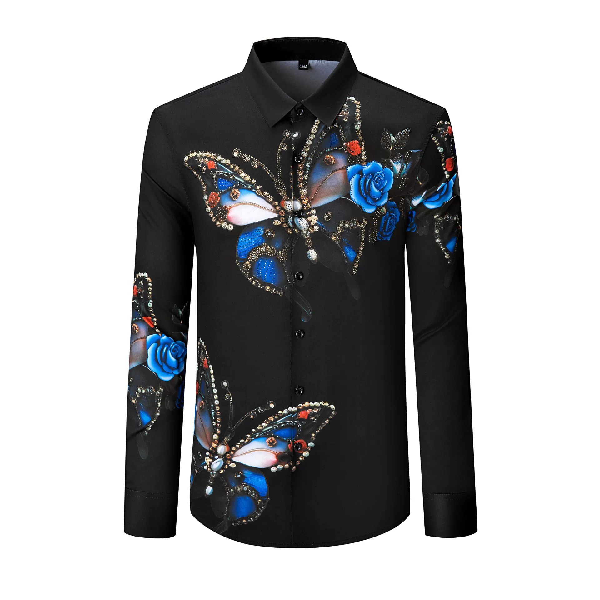Premium Floral Butterfly Rhinestone Digital Print Shirt view 7