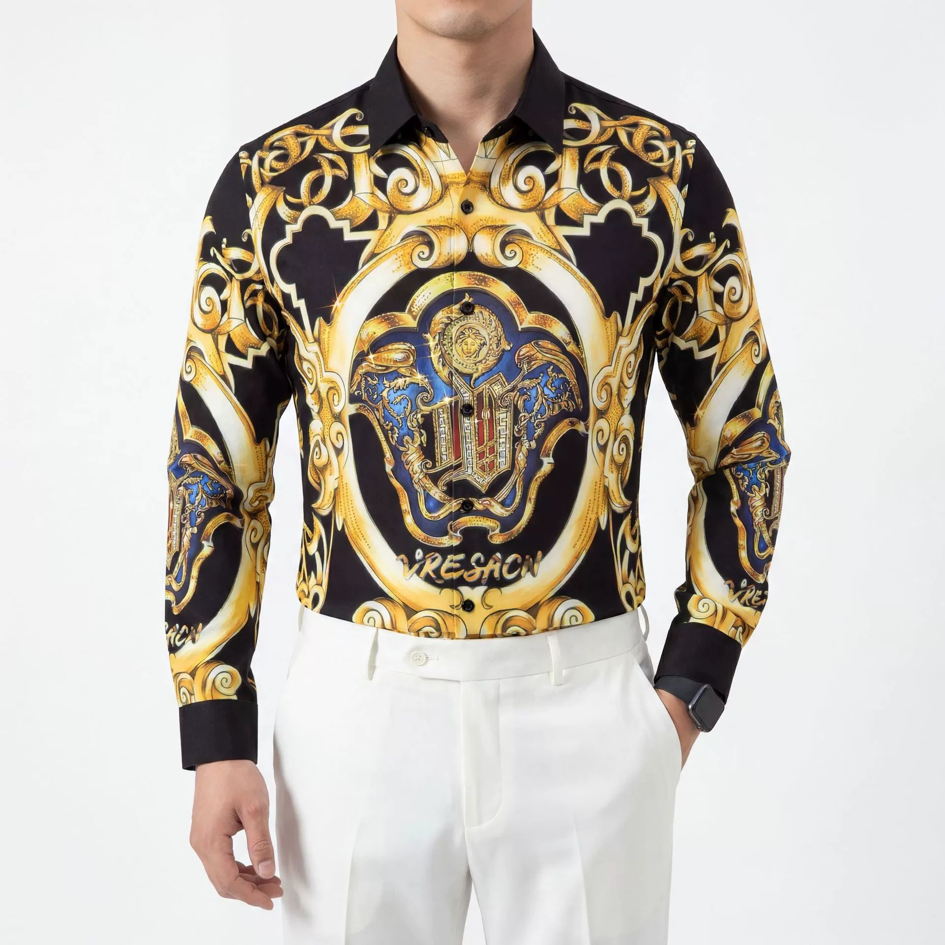 Premium European Royal Rhinestone Digital Print Long Sleeve Shirt view 2