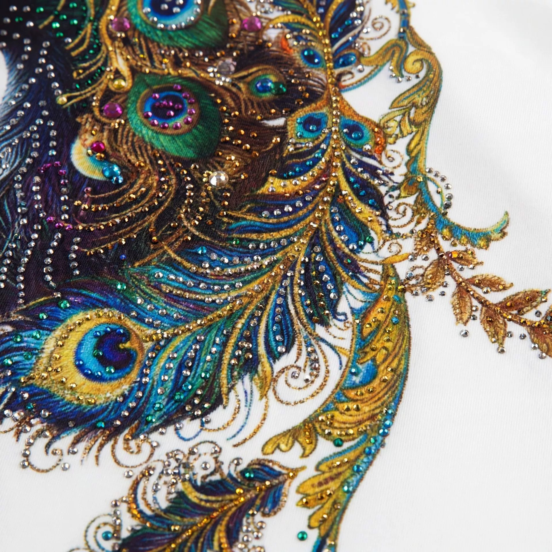 Premium Peacock Feather Rhinestone Digital Print Shirt view 4