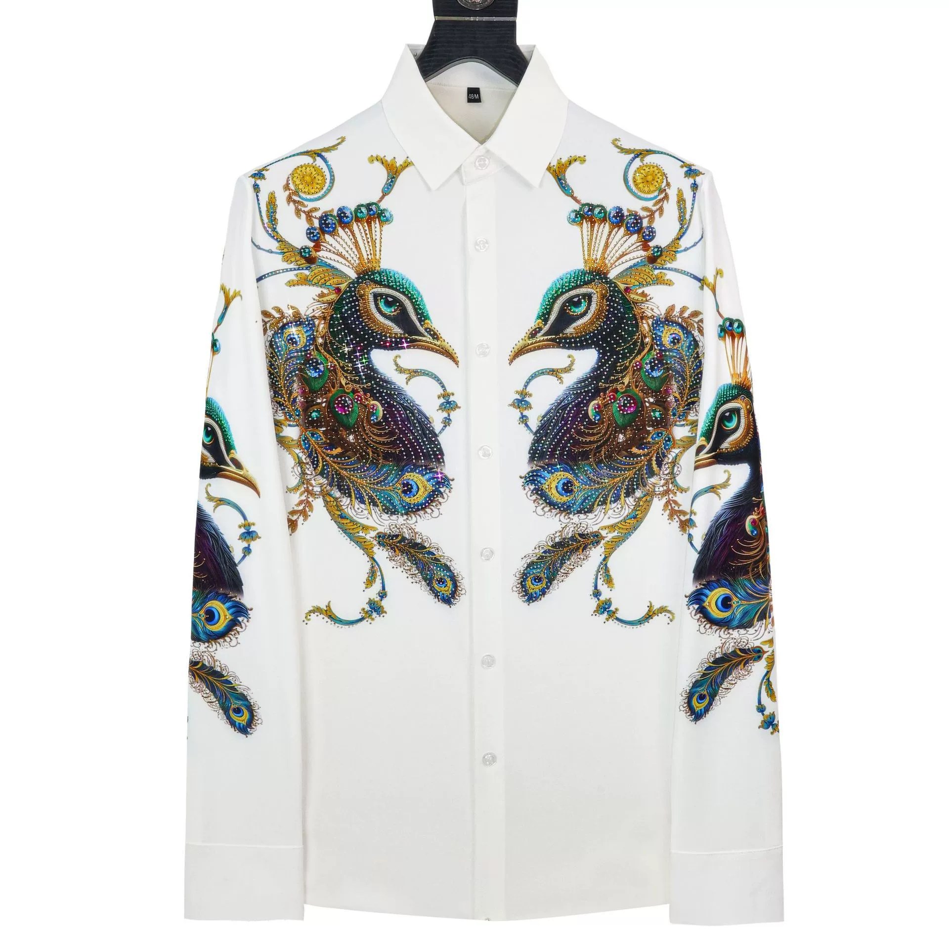 Premium Peacock Feather Rhinestone Digital Print Shirt view 6