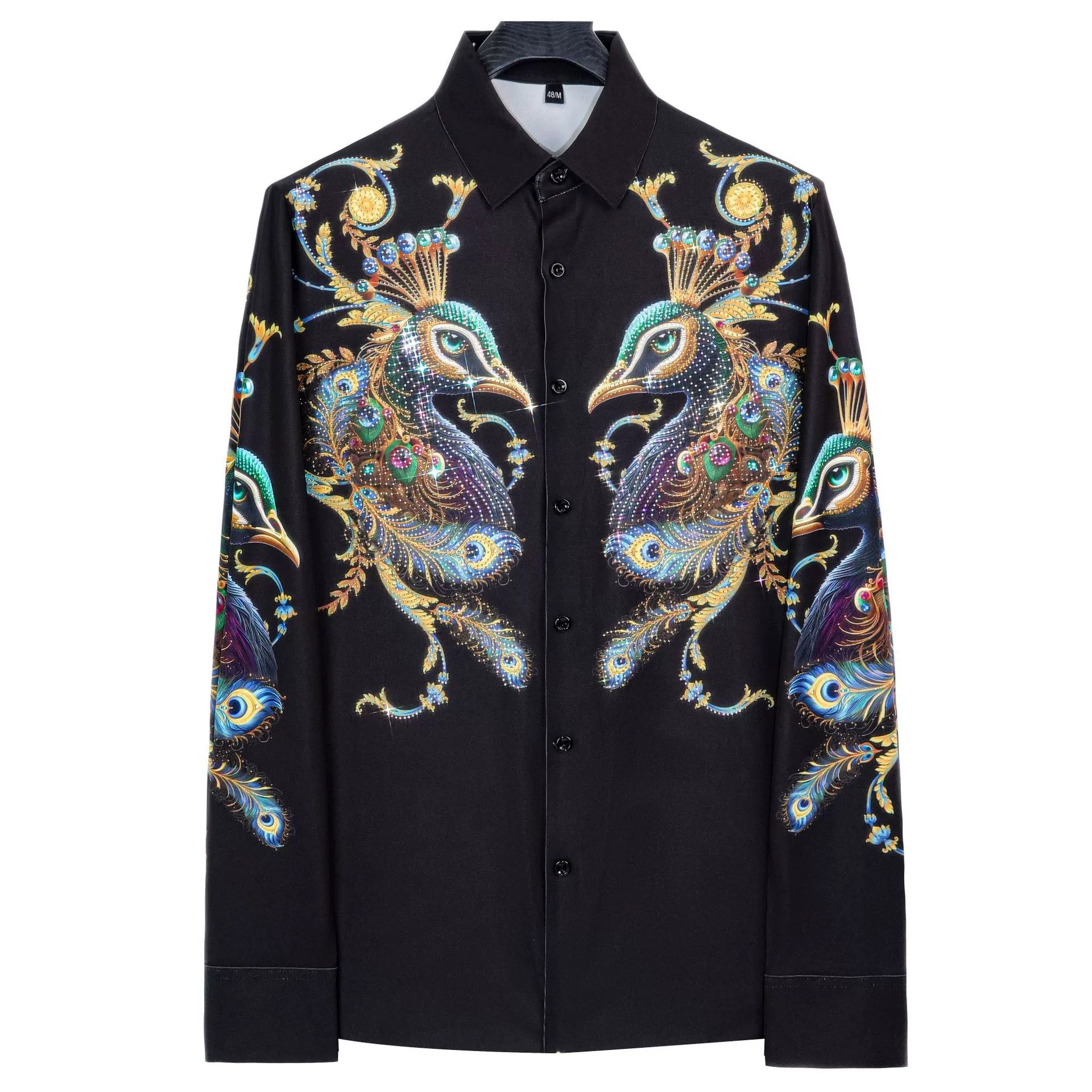 Premium Peacock Feather Rhinestone Digital Print Shirt view 7