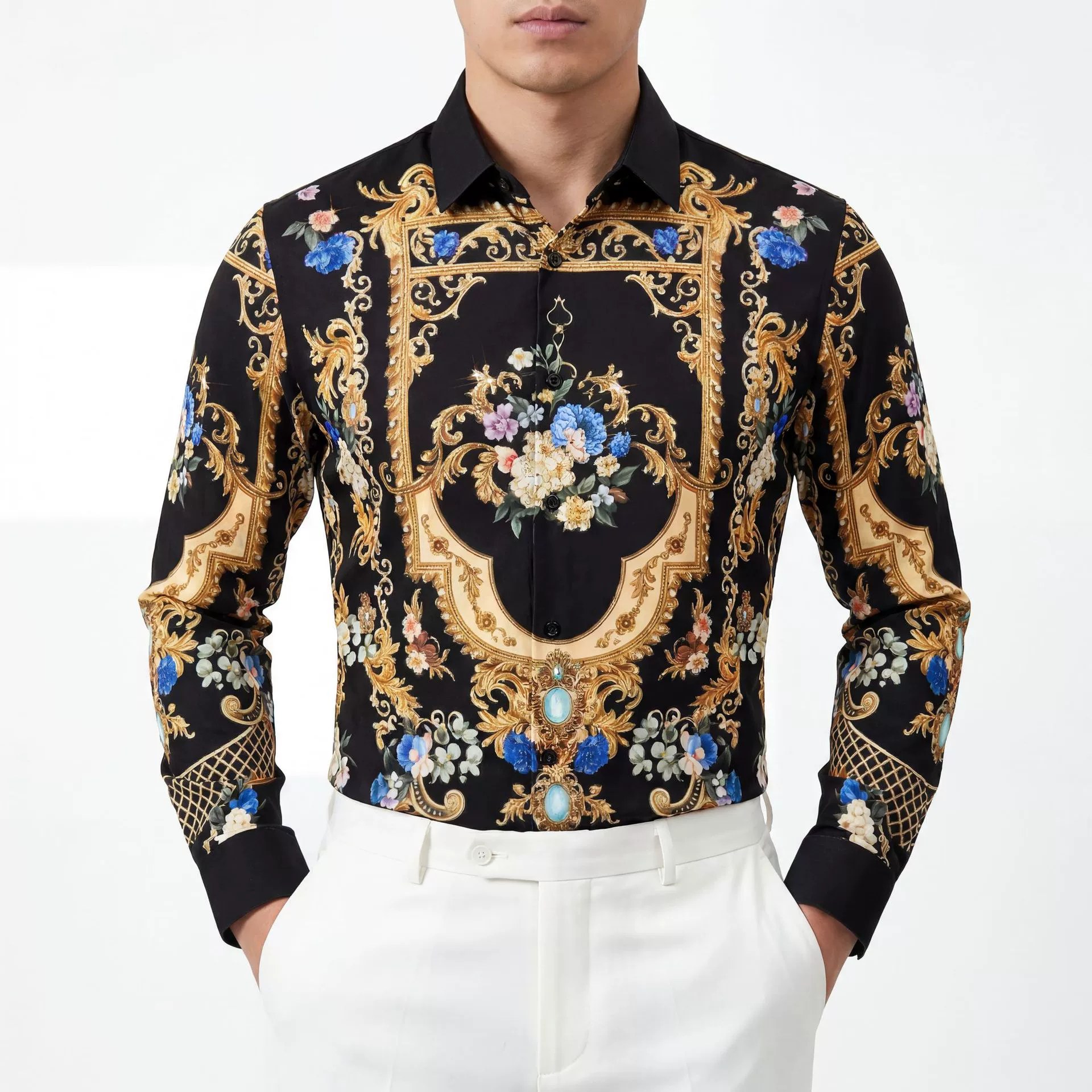 Premium Golden Shield Rhinestone Digital Print Shirt view 2