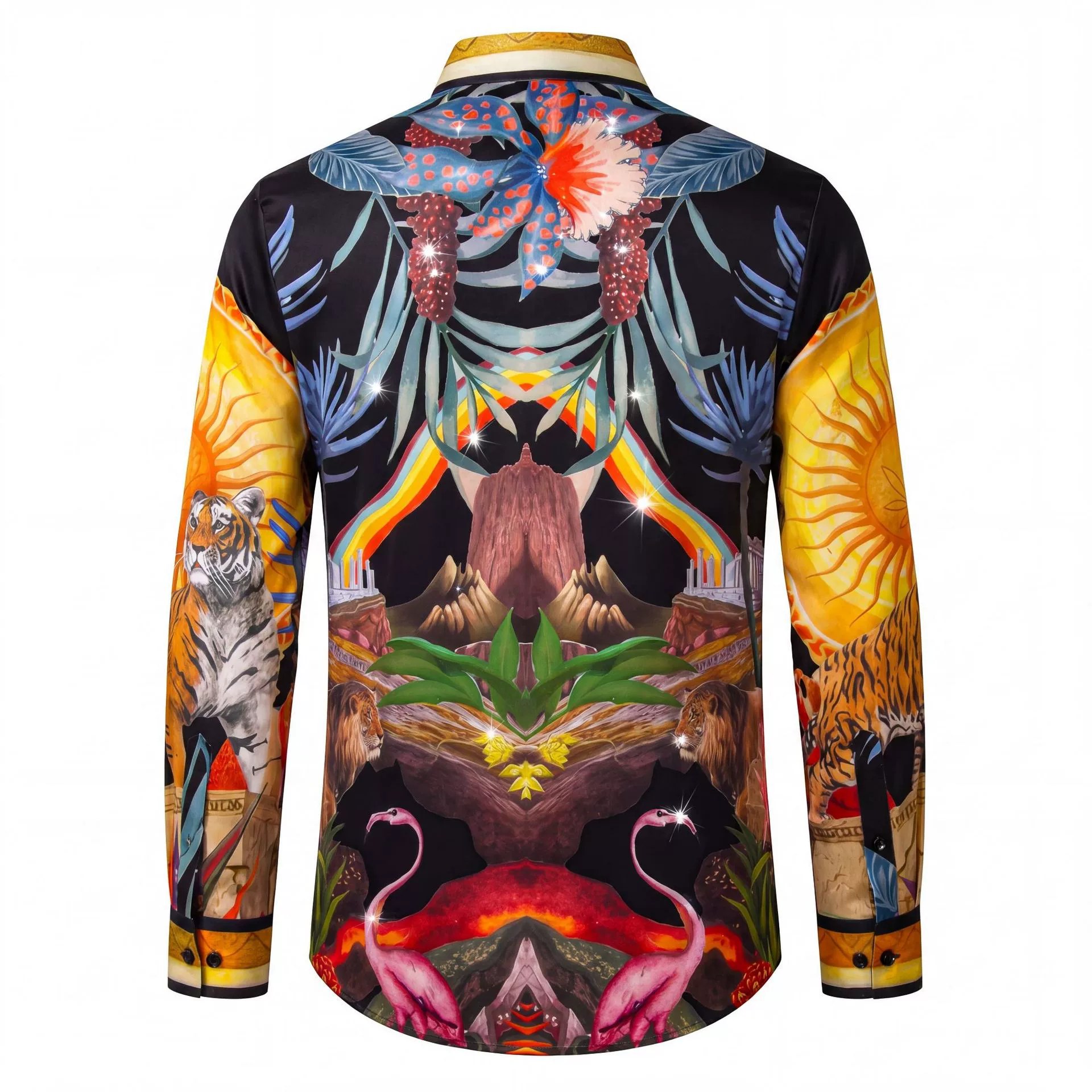 Premium Tiger Rhinestone Digital Print Long Sleeve Shirt view 4