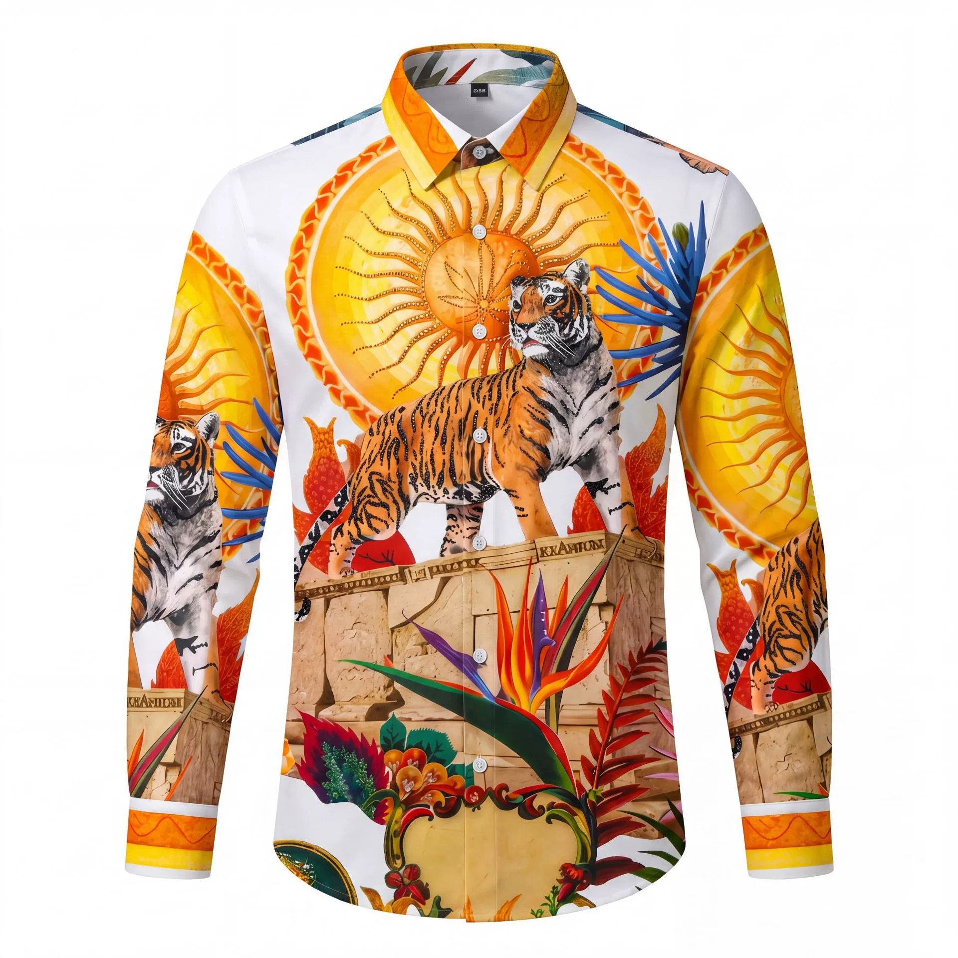 Premium Tiger Rhinestone Digital Print Long Sleeve Shirt view 5