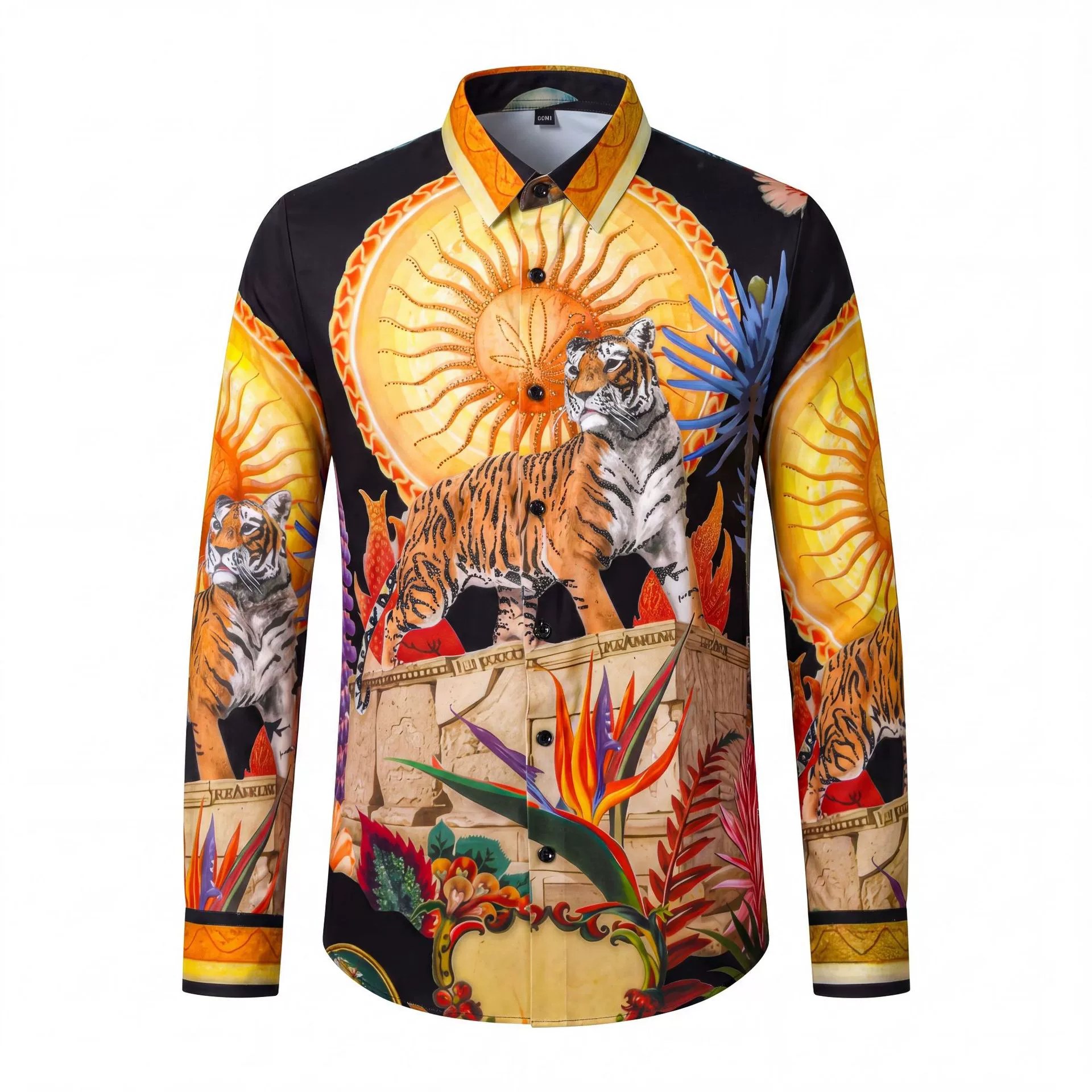 Premium Tiger Rhinestone Digital Print Long Sleeve Shirt view 7