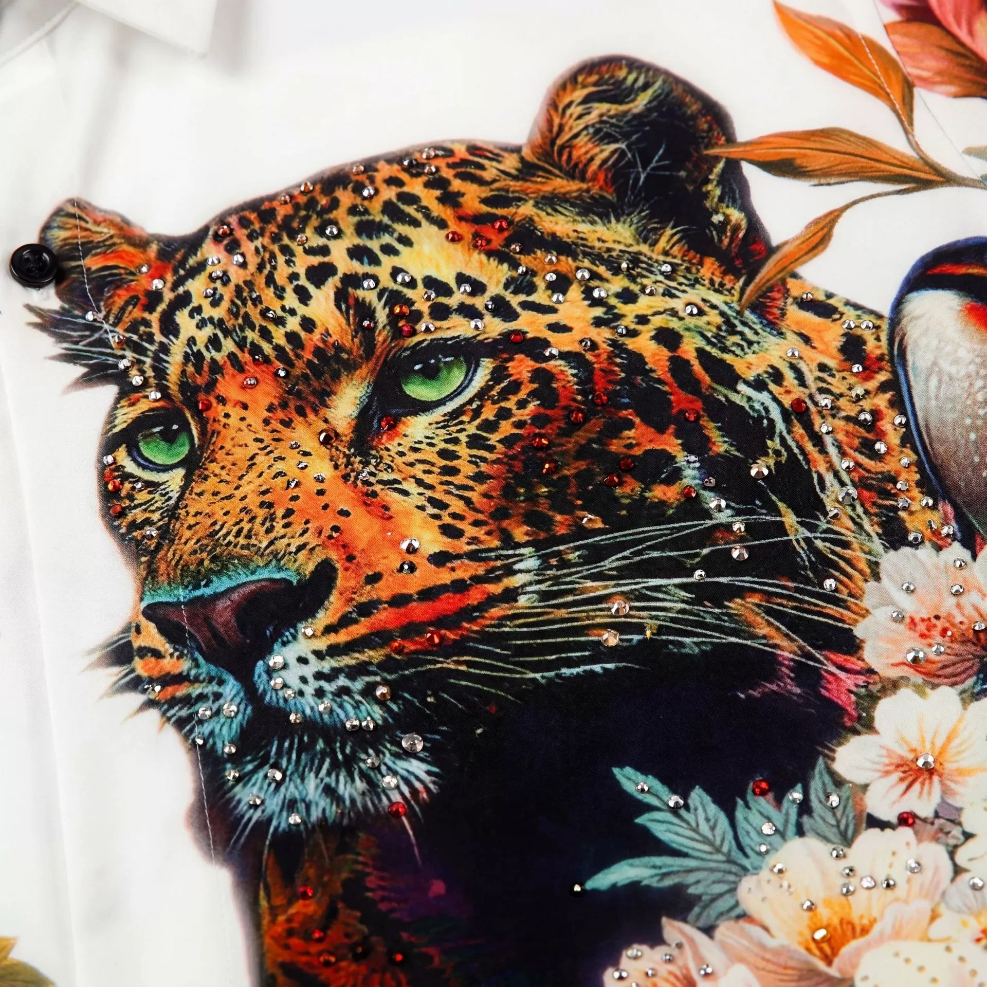 Premium Leopard Rhinestone Digital Print Long Sleeve Shirt view 3