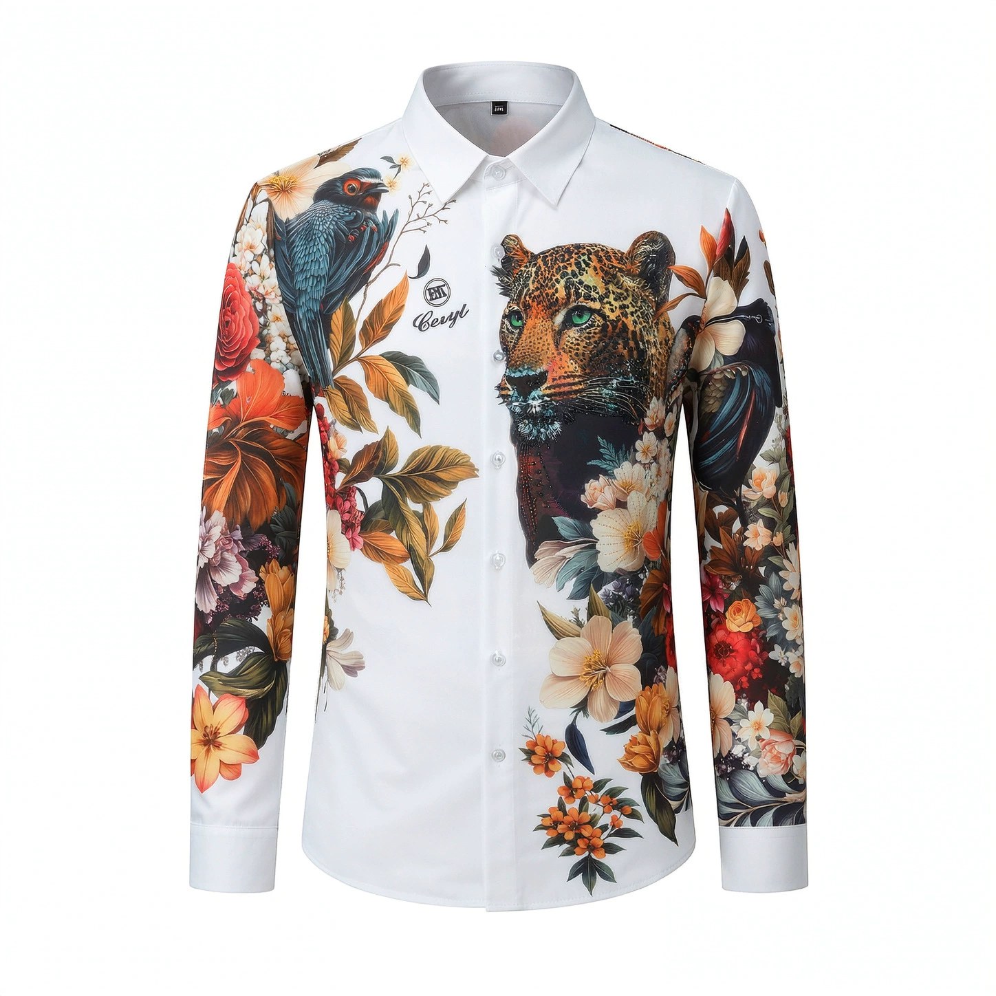 Premium Leopard Rhinestone Digital Print Long Sleeve Shirt view 5