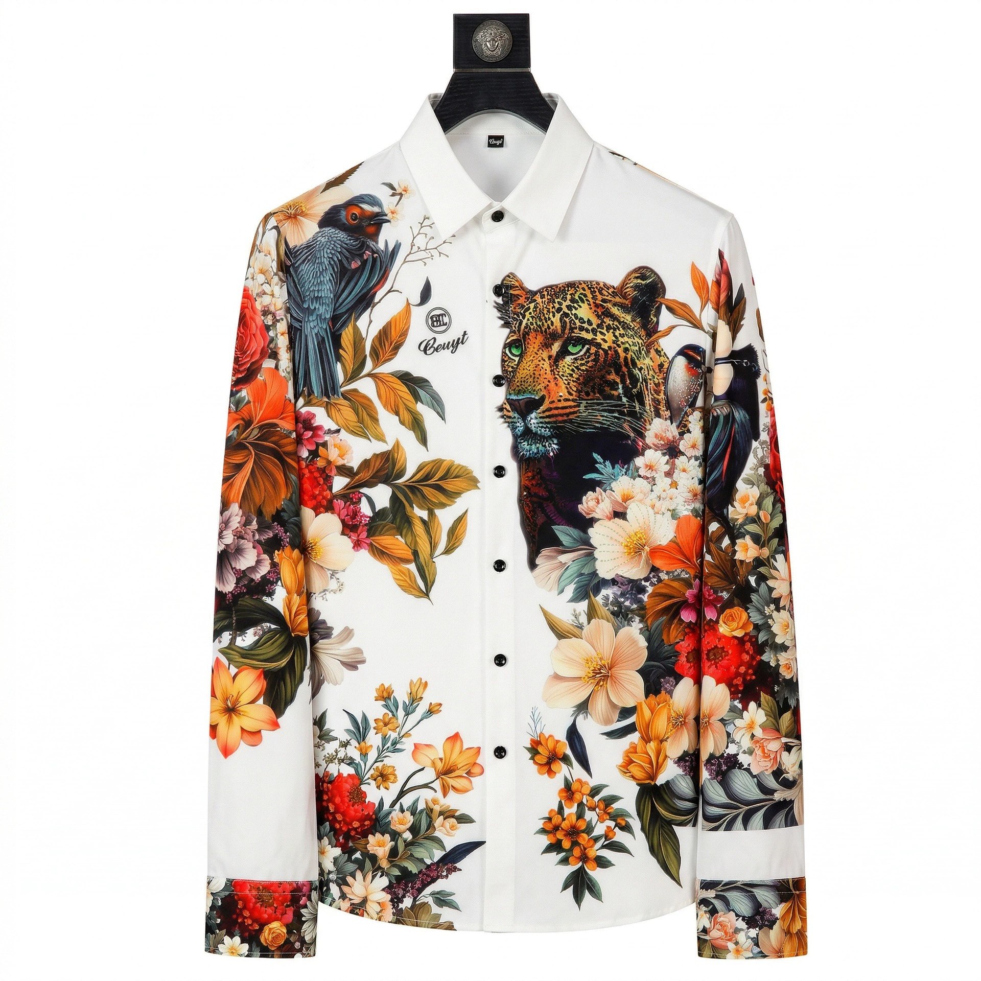 Premium Leopard Rhinestone Digital Print Long Sleeve Shirt view 6