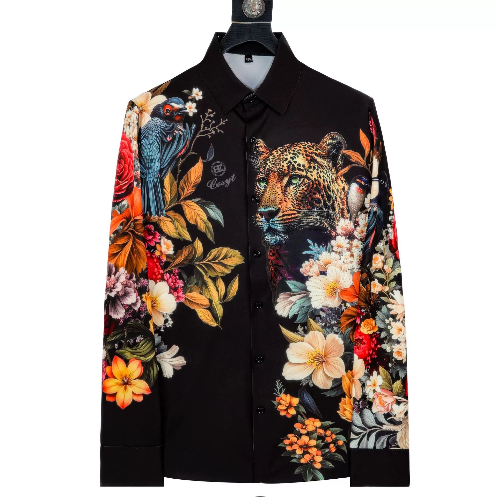 Premium Leopard Rhinestone Digital Print Long Sleeve Shirt view 7