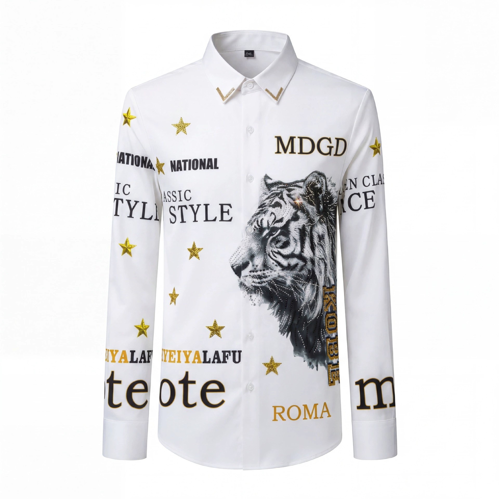 Premium Tiger Letter Rhinestone Digital Print Long Sleeve Shirt view 5