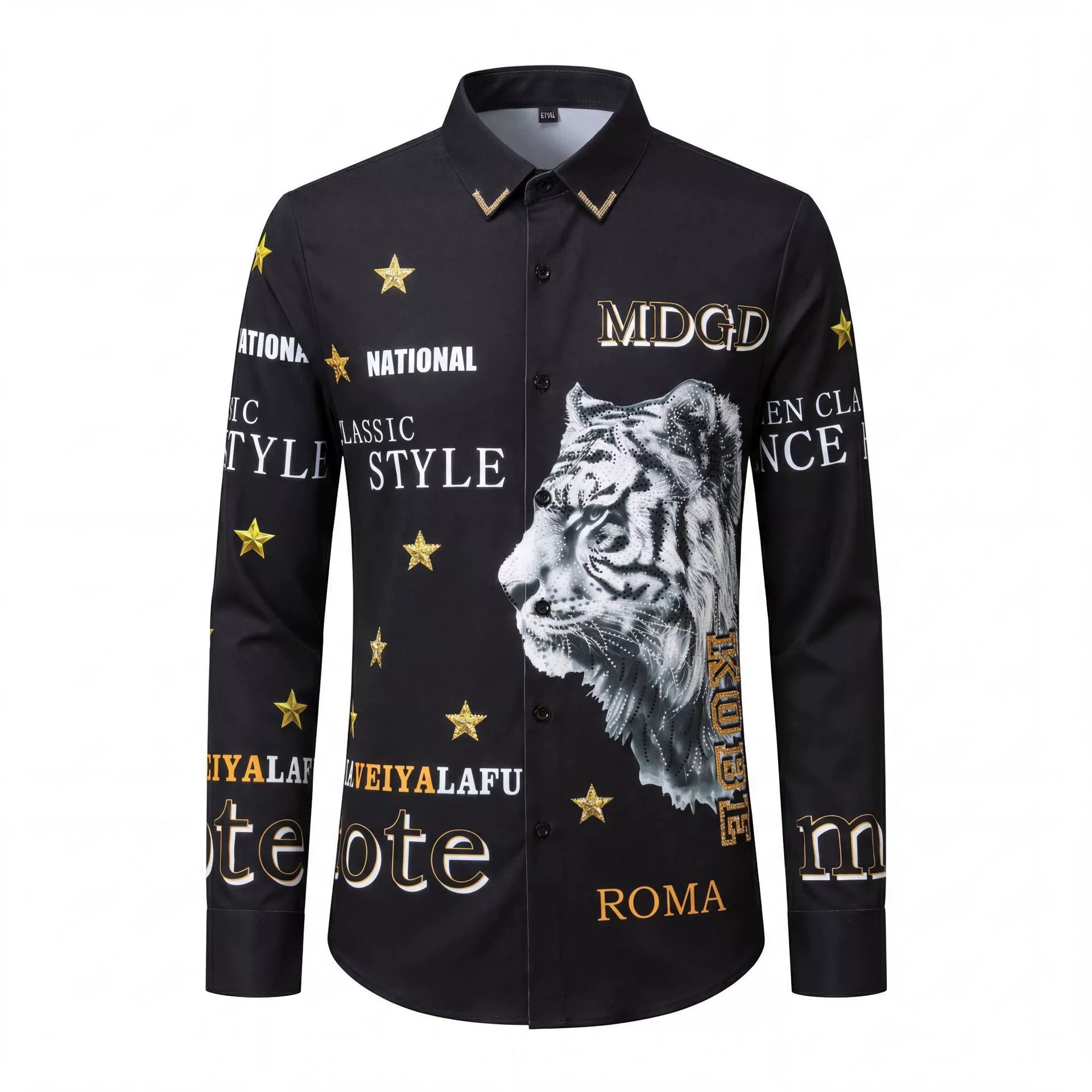 Premium Tiger Letter Rhinestone Digital Print Long Sleeve Shirt view 7