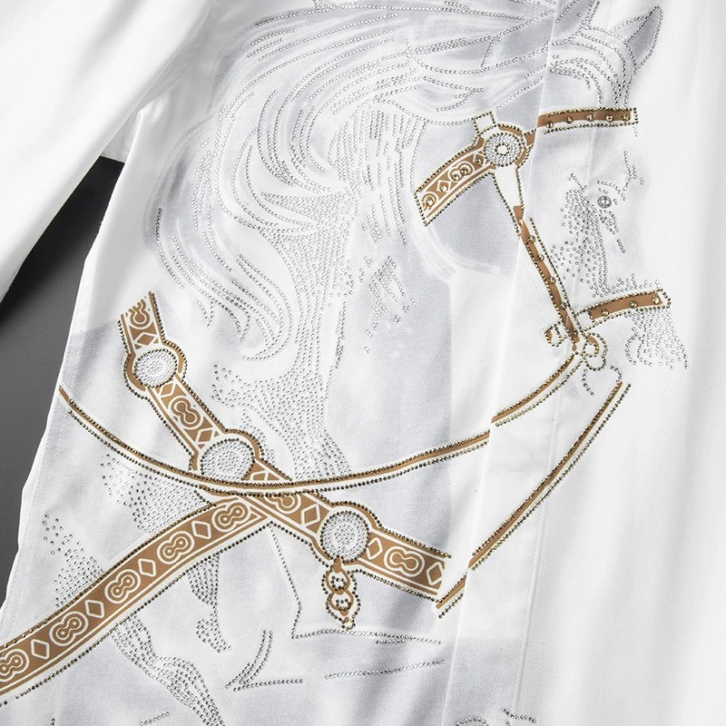 Streetwear Slim Fit Printed Rhinestone Long Sleeve Shirt view 2