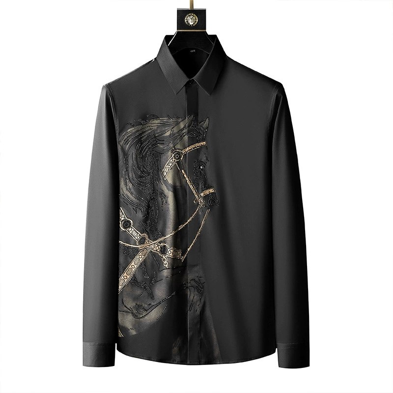 Streetwear Slim Fit Printed Rhinestone Long Sleeve Shirt view 5