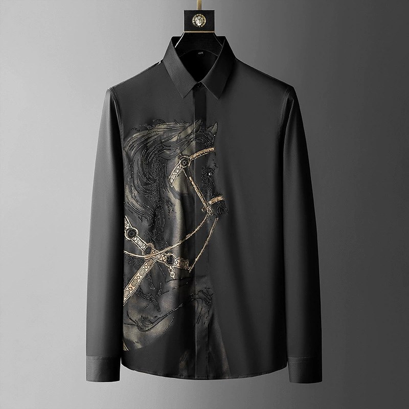 Streetwear Slim Fit Printed Rhinestone Long Sleeve Shirt view 7