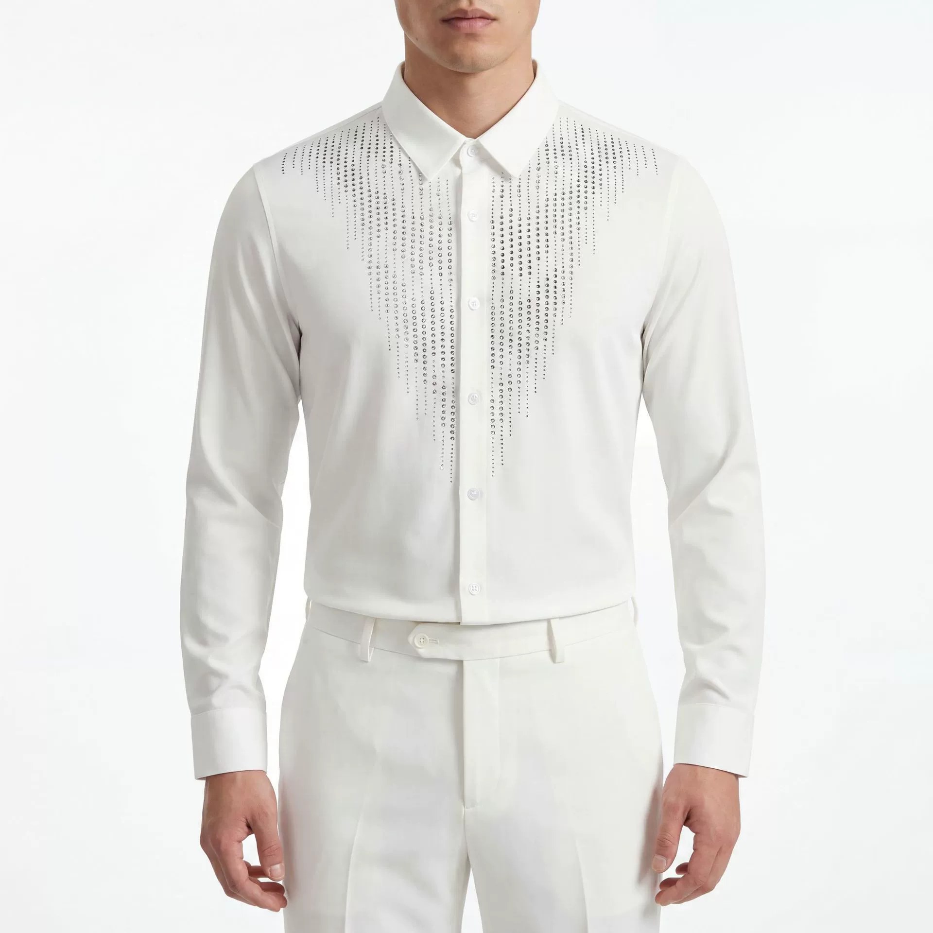 Premium Rhinestone Wrinkle Resistant Long Sleeve Shirt — wholesale men's shirt from AUTOCNEX