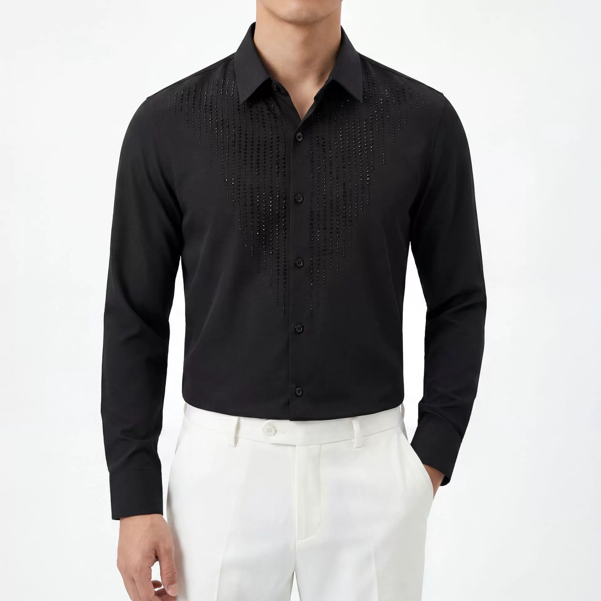 Premium Rhinestone Wrinkle Resistant Long Sleeve Shirt view 2