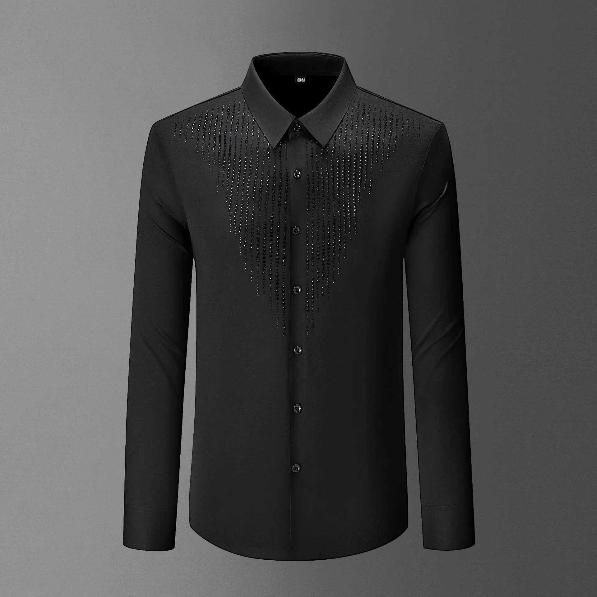 Premium Rhinestone Wrinkle Resistant Long Sleeve Shirt view 7