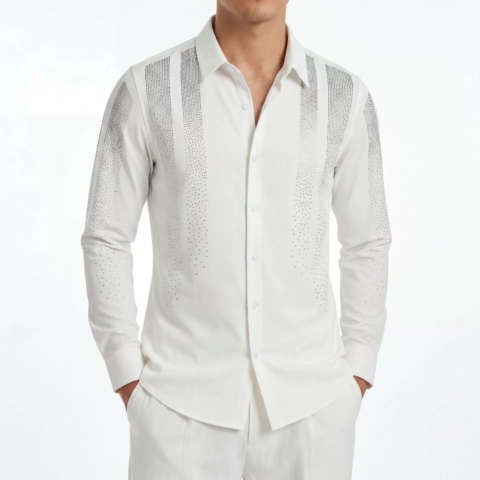Premium Rhinestone Wrinkle Resistant Long Sleeve Shirt — wholesale men's shirt from AUTOCNEX