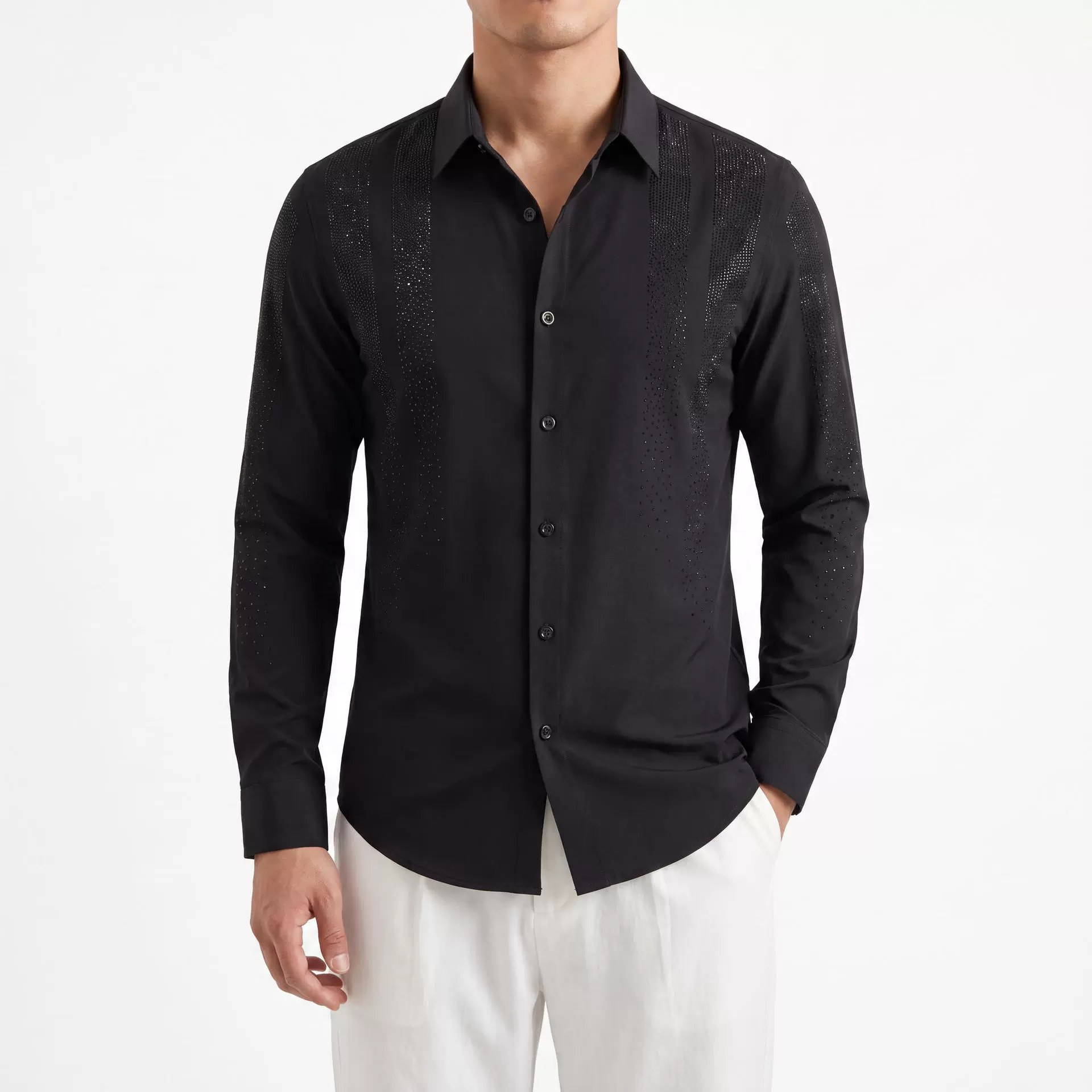 Premium Rhinestone Wrinkle Resistant Long Sleeve Shirt view 2