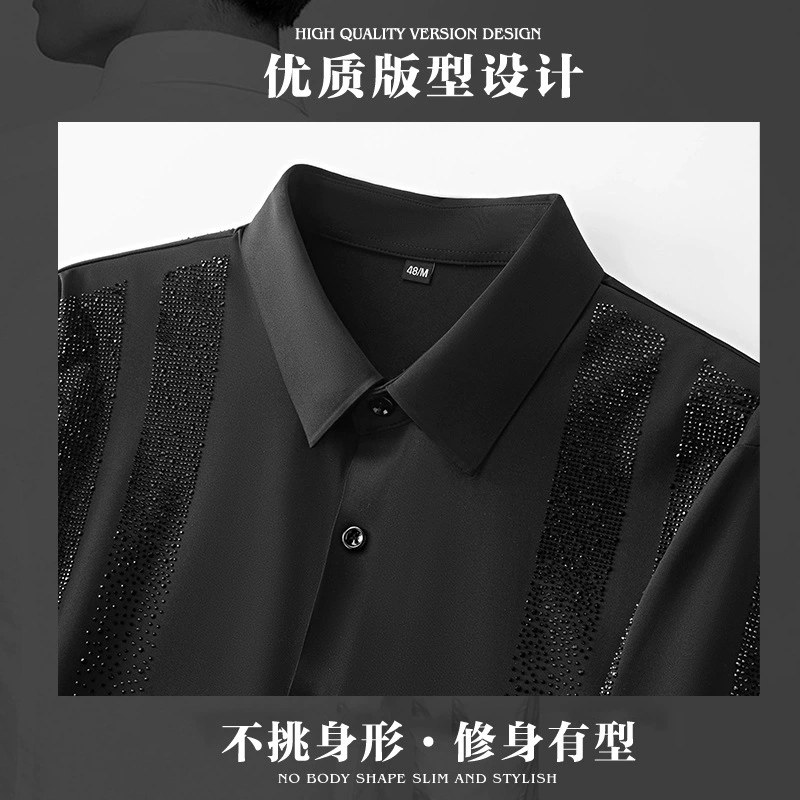 Premium Rhinestone Wrinkle Resistant Long Sleeve Shirt view 4