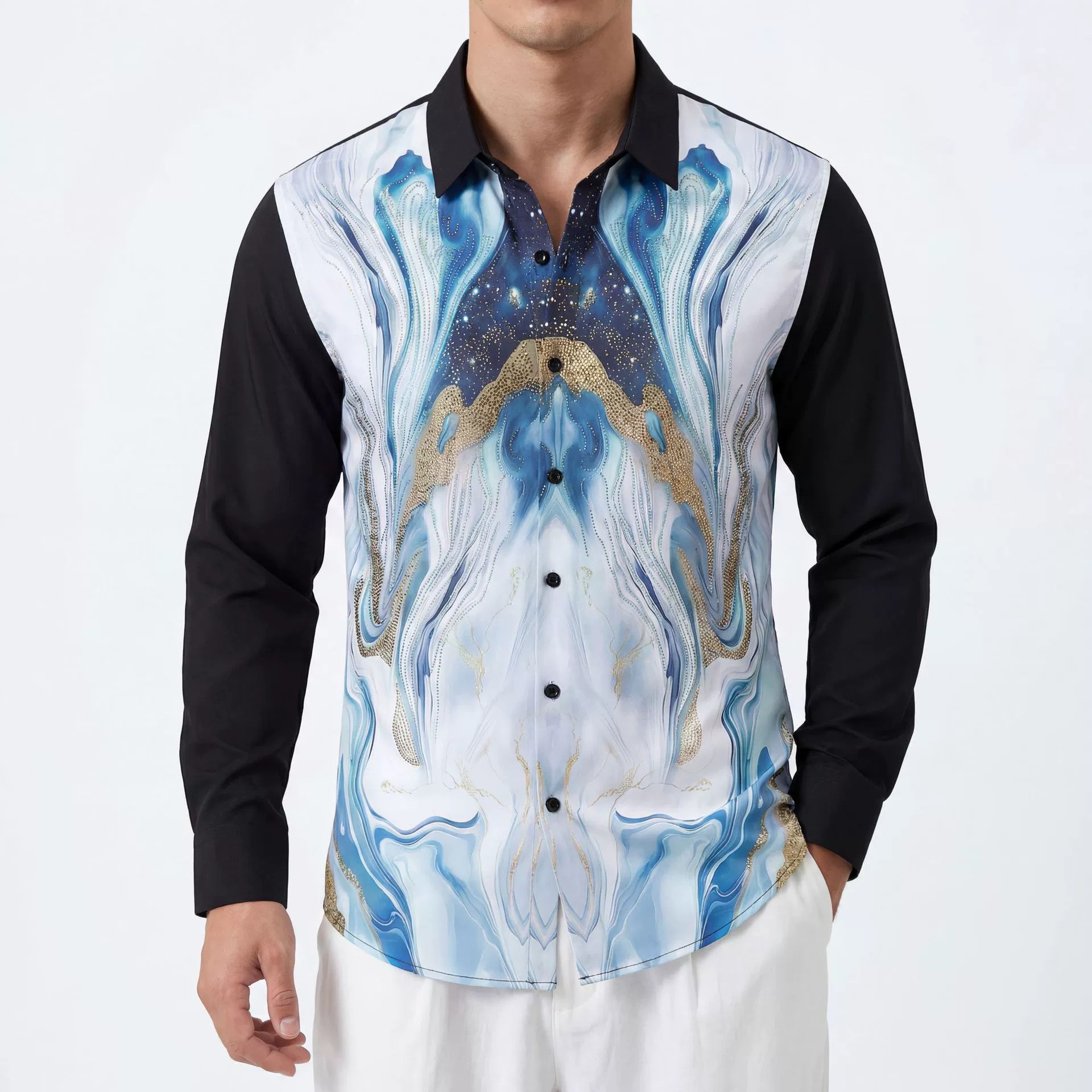 Premium Rhinestone Digital Print Long Sleeve Shirt view 2