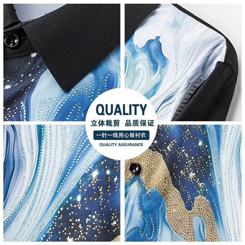 Premium Rhinestone Digital Print Long Sleeve Shirt view 3