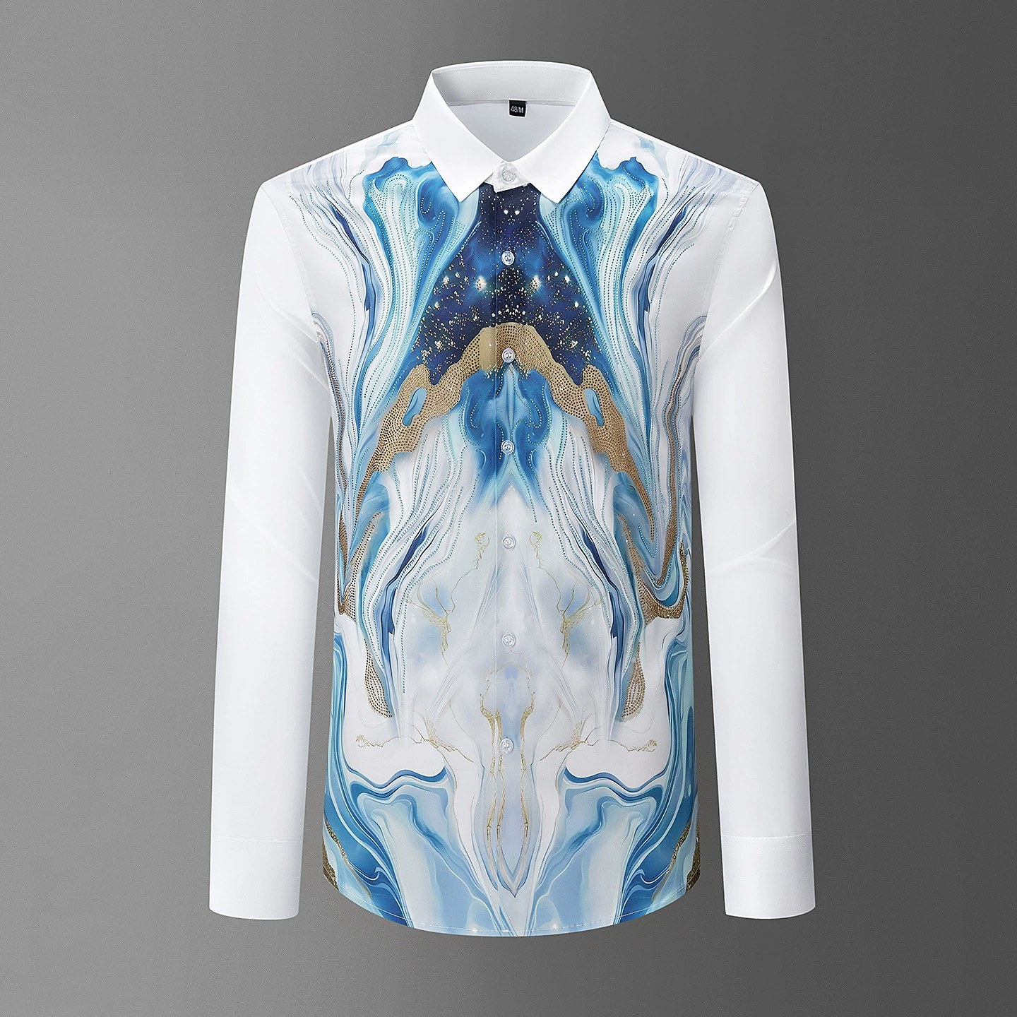 Premium Rhinestone Digital Print Long Sleeve Shirt view 6