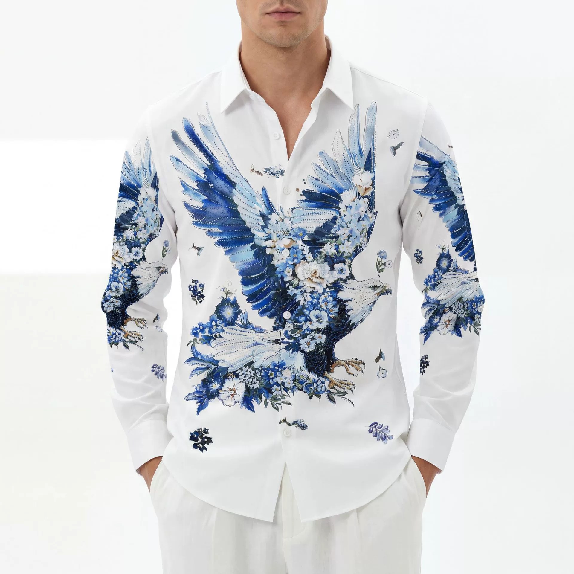 Premium Rhinestone 3D Digital Print Loose Long Sleeve Shirt — wholesale men's shirt from AUTOCNEX