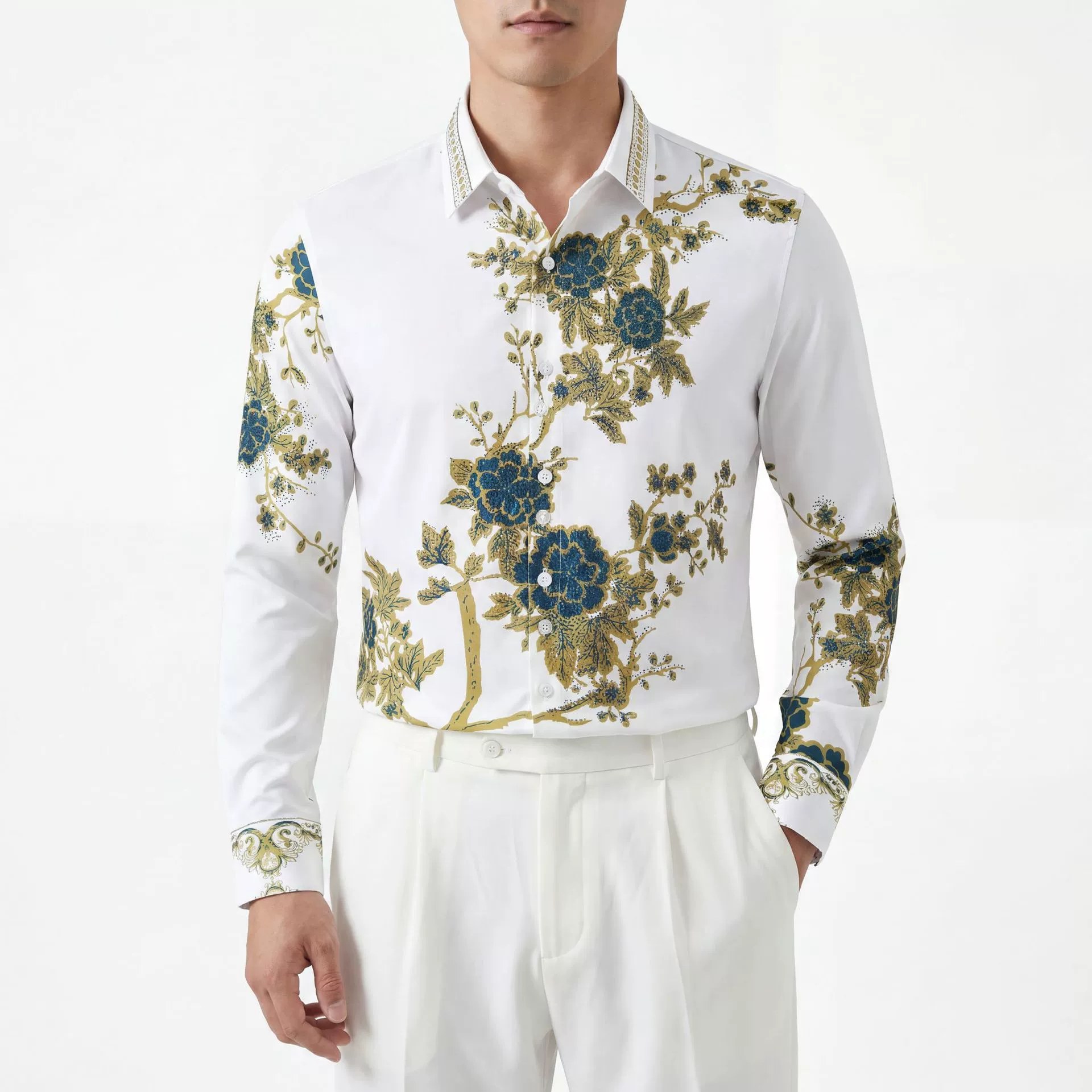 Premium Rhinestone Printed Loose Long Sleeve Shirt — wholesale men's shirt from AUTOCNEX