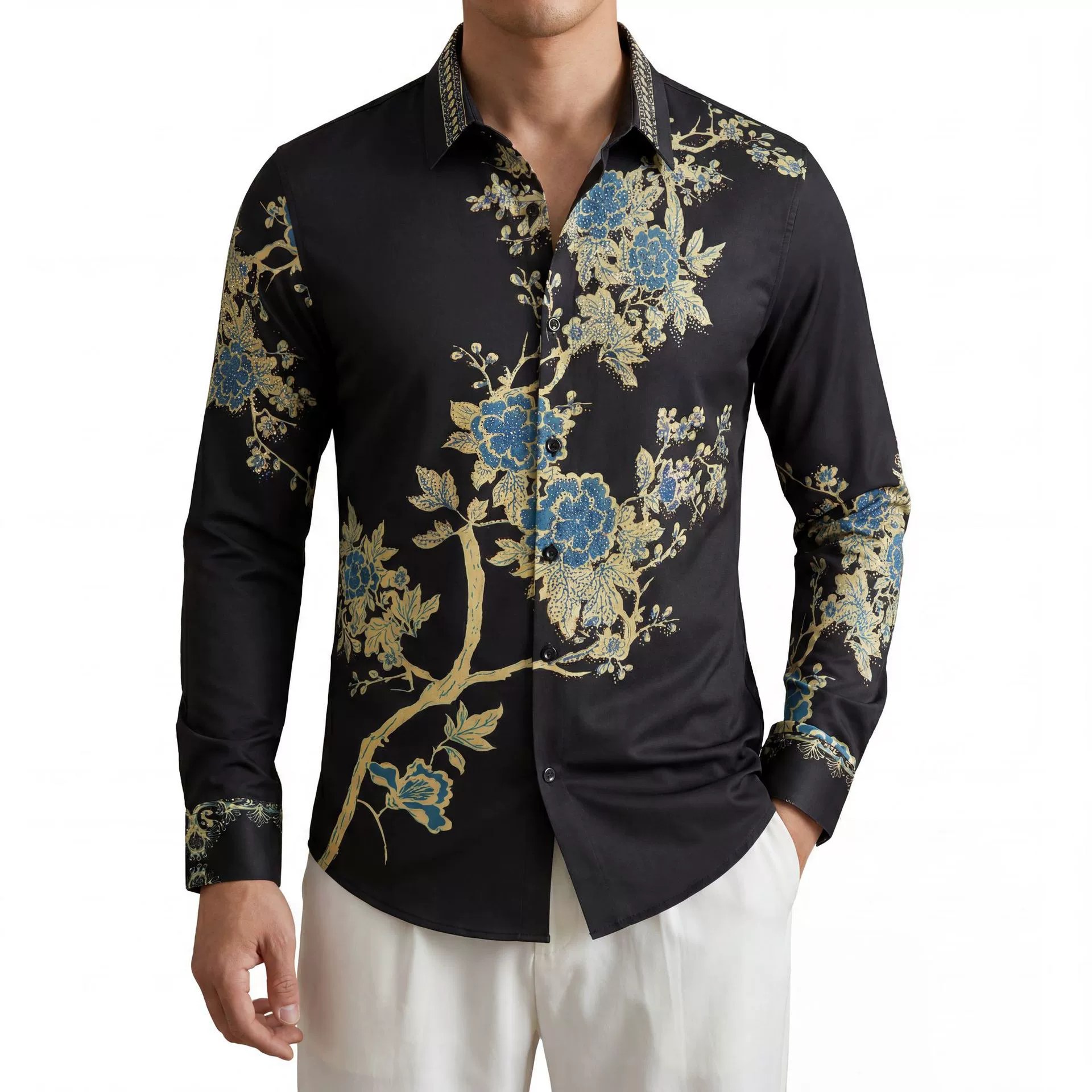Premium Rhinestone Printed Loose Long Sleeve Shirt view 2